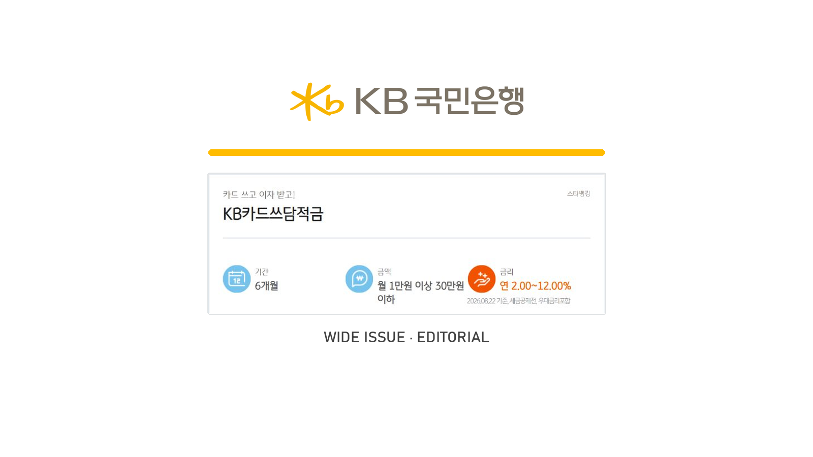 KB국민은행 로고와 KB카드쓰담적금 6개월·월 납입액·최고금리 안내