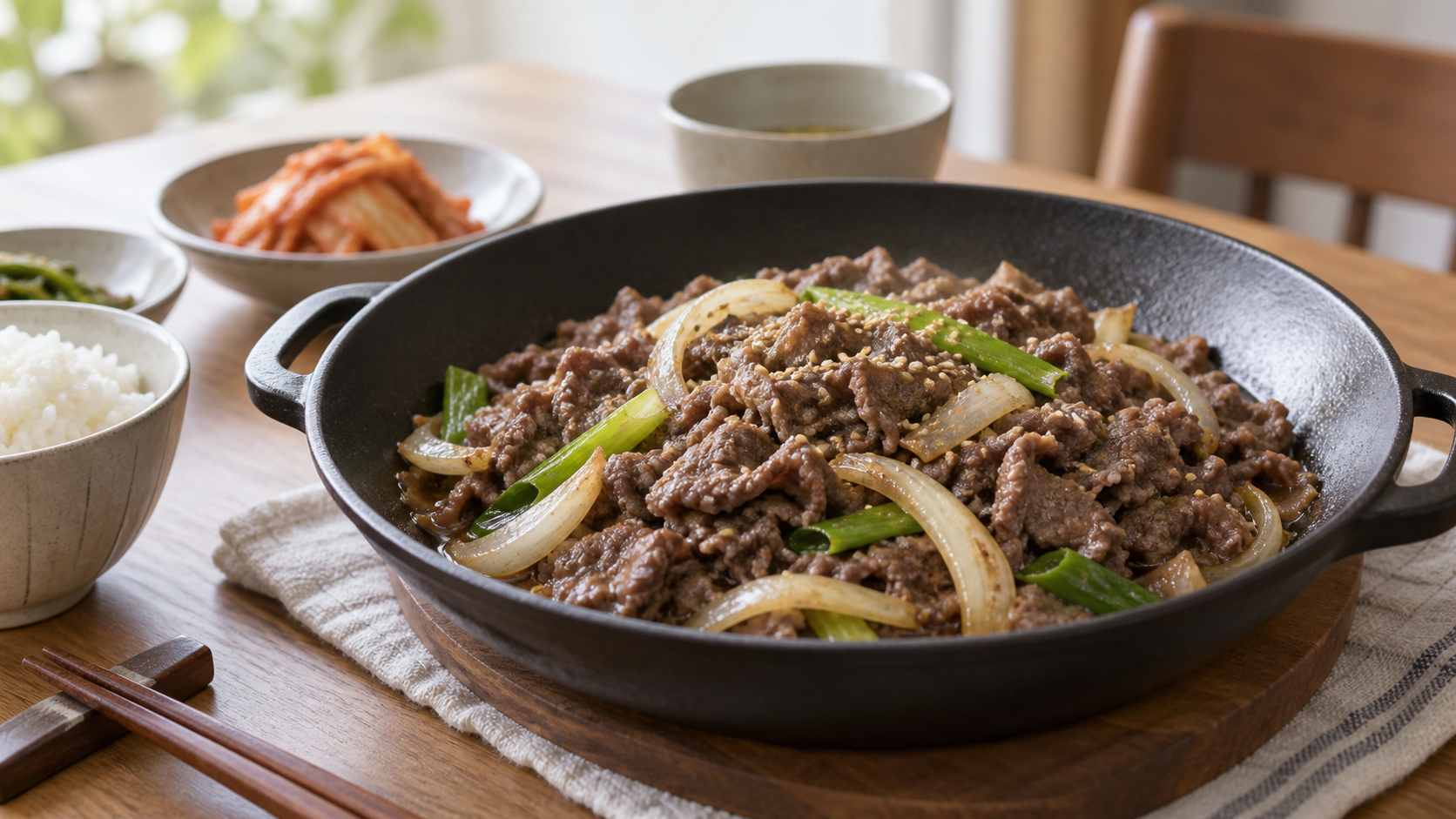 불고기 상차림을 표현한 AI 생성 편집 이미지, 실제 행사 상품 사진 아님
