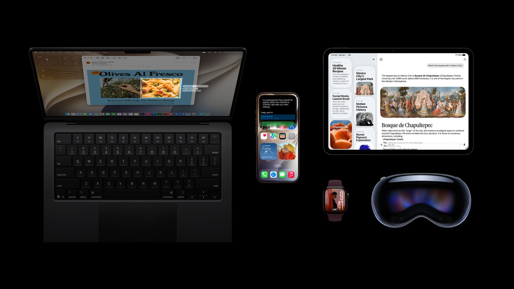 iOS 27 등 새 소프트웨어와 Siri AI를 소개하는 Apple 기기들